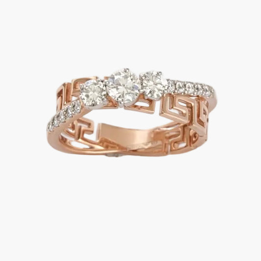 Three-stone Greek Key Diamond Ring