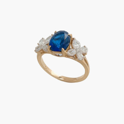Sapphire Blossom Cluster Diamond Ring