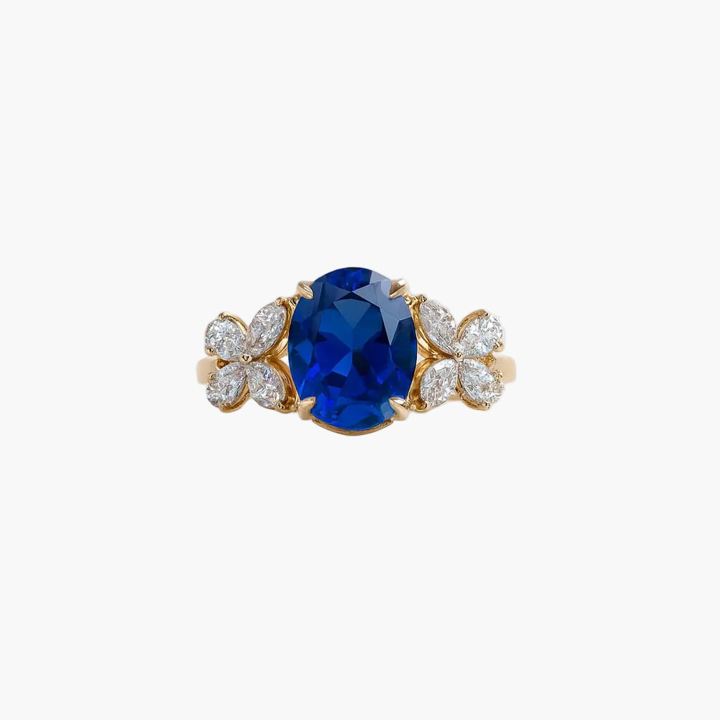 Sapphire Blossom Cluster Diamond Ring
