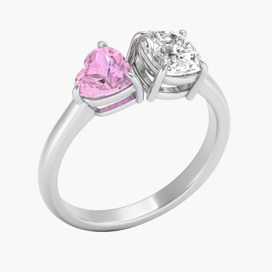 Pink Heart Toi-et-Moi Diamond Ring