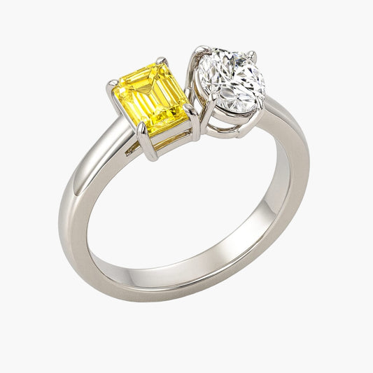 Yellow Emerald Toi-et-Moi Diamond Ring