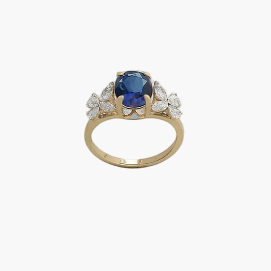 Sapphire Blossom Cluster Diamond Ring