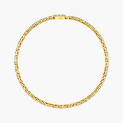 Gold bracelet with clear stones on a white background