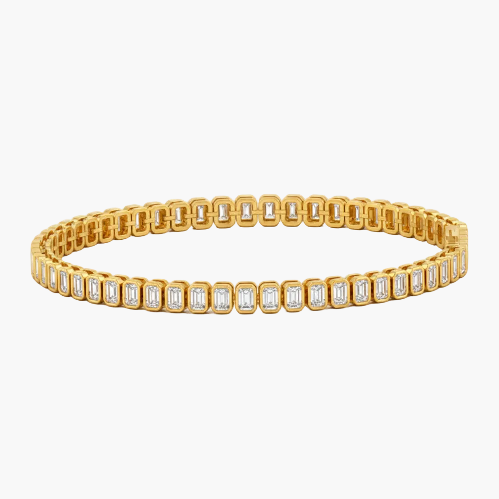 Gold bracelet with diamond accents on a white background