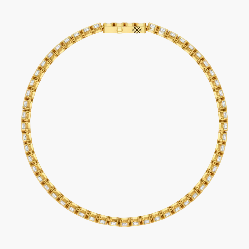 Gold bracelet with diamond accents on a white background
