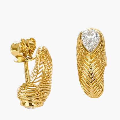 Pear Cut Diamond Ribbed Hoop Earrings