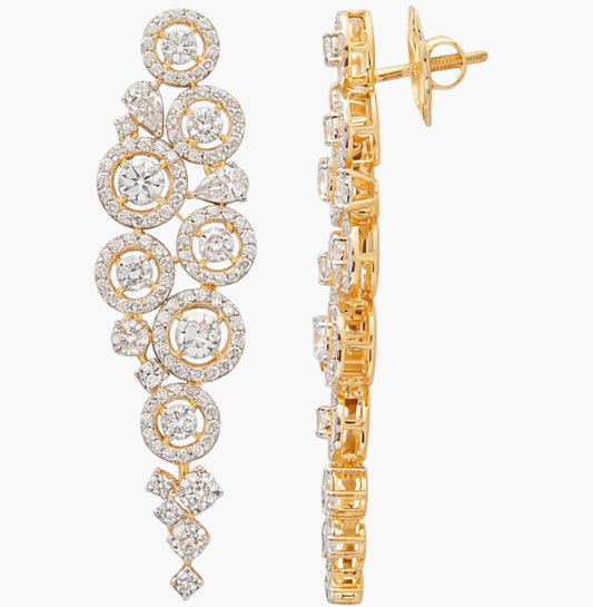 Vine Halo Cascade Drop Diamond Earrings