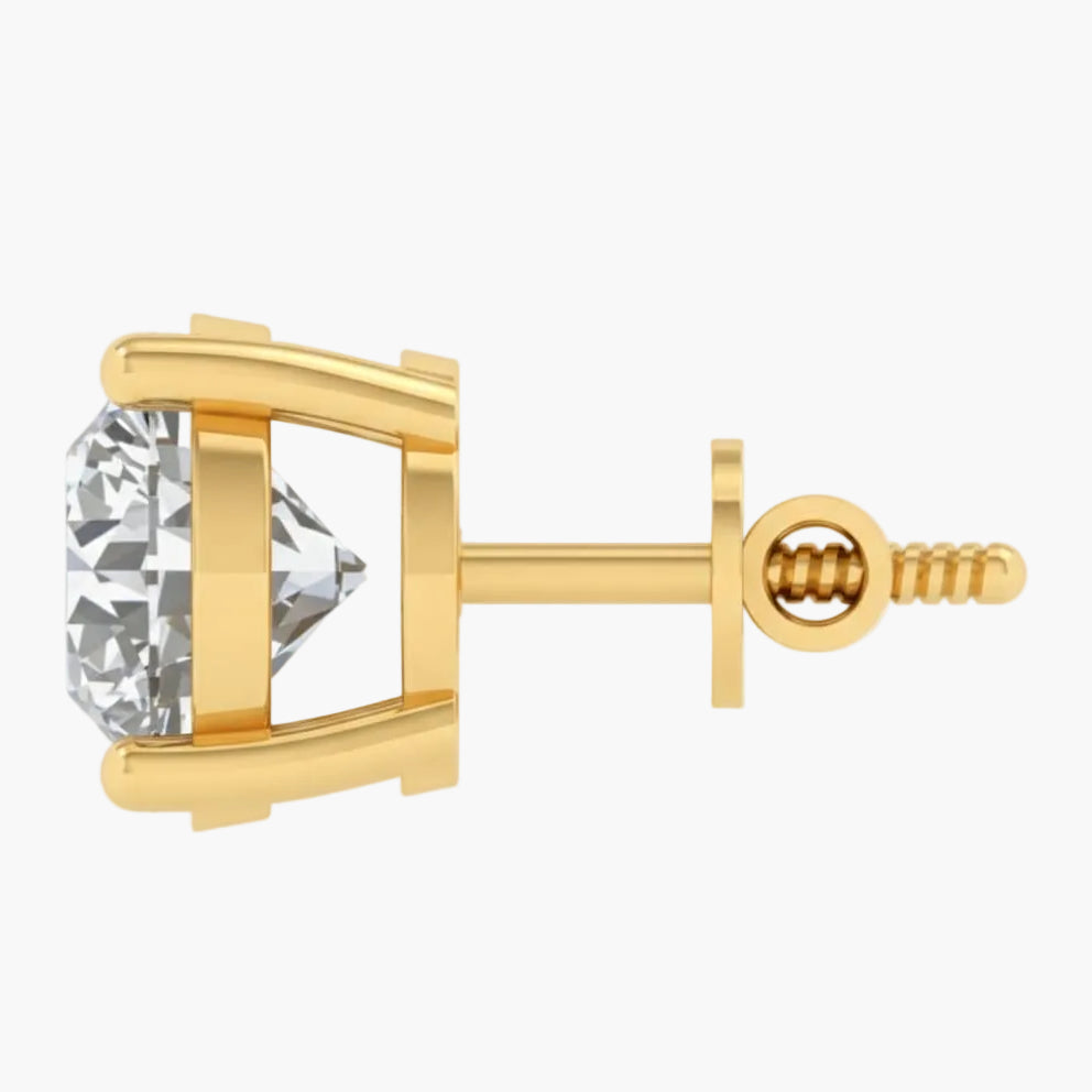 Gold earring with a clear gemstone on a white background