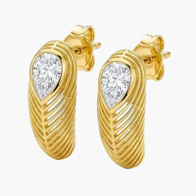 Pear Cut Diamond Ribbed Hoop Earrings