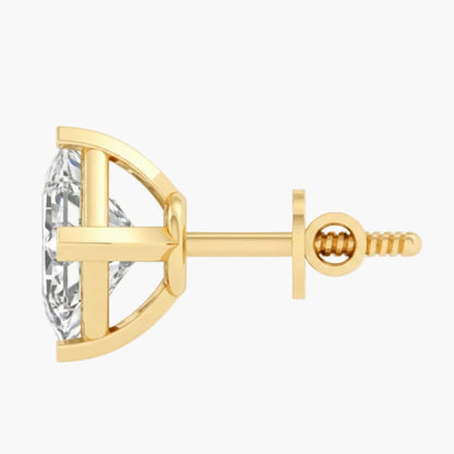 Gold earring with a clear gemstone on a white background