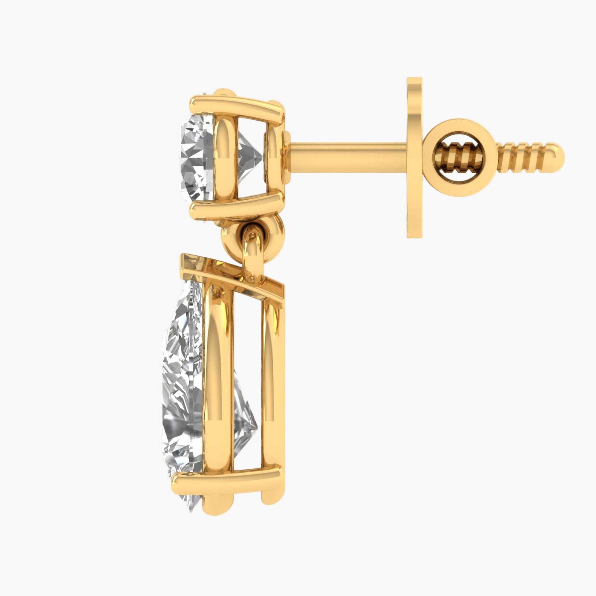 Gold earring with clear gemstone on a white background