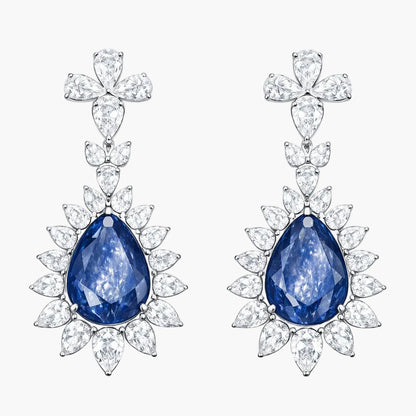 Sapphire Sunburst Drop Diamond Earrings