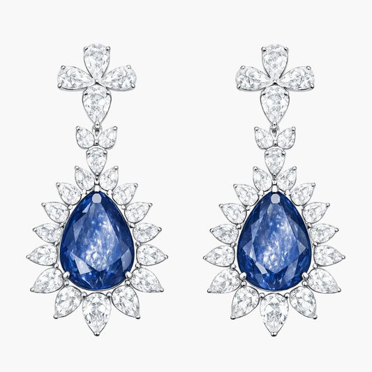 Sapphire Sunburst Drop Diamond Earrings