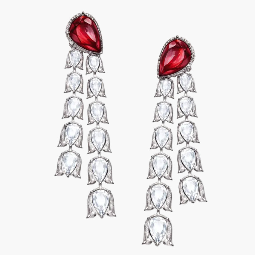 Ruby Rose-Cut Diamond Tassel Earrings