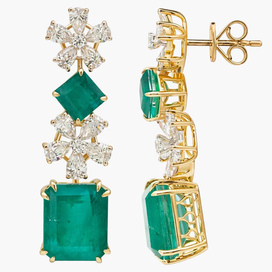 Imperial Emerald Blossom Drop Diamond Earrings