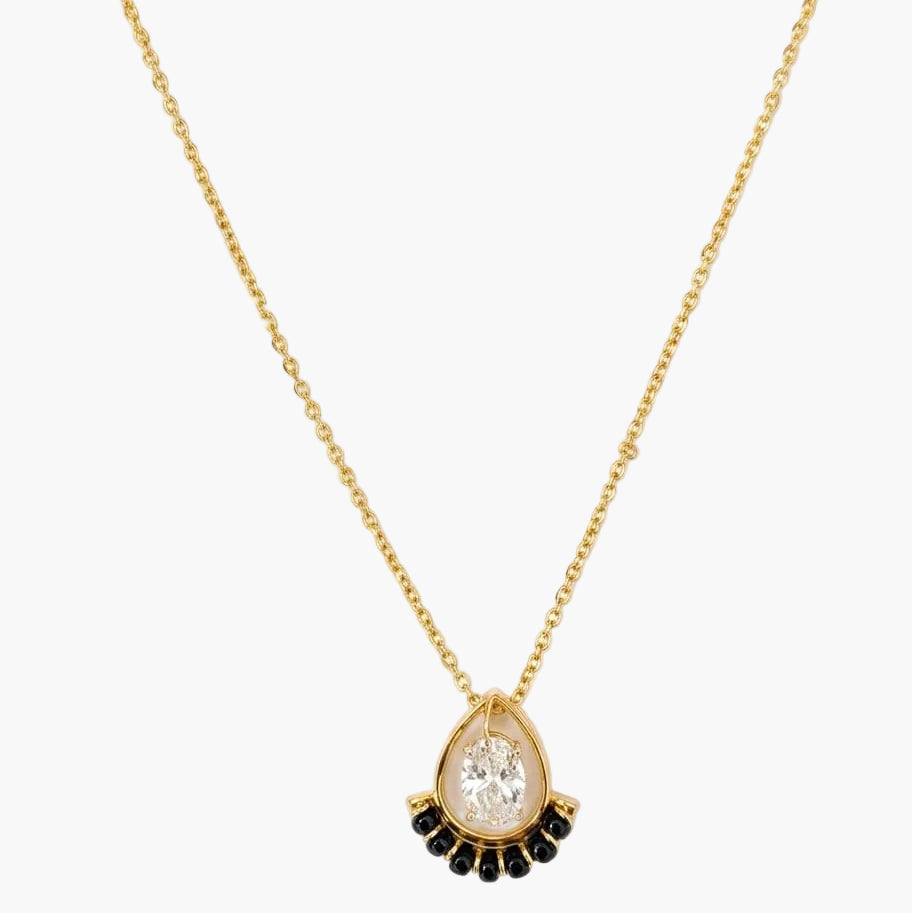 Oval Cut Black Bead Accents Diamond Mangalsutra