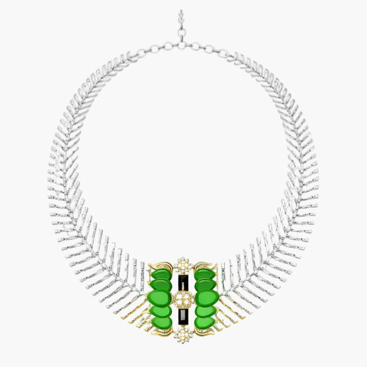 Jade Deco Fringe Collar Diamond Necklace