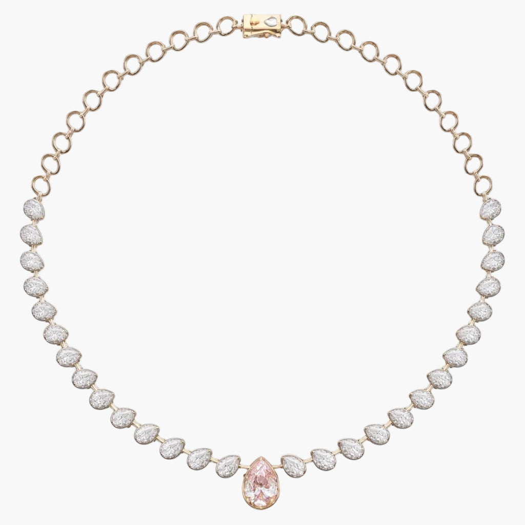 Pear Drop Circle Diamond Necklace