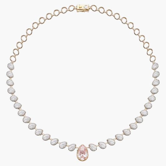 Pear Drop Circle Diamond Necklace