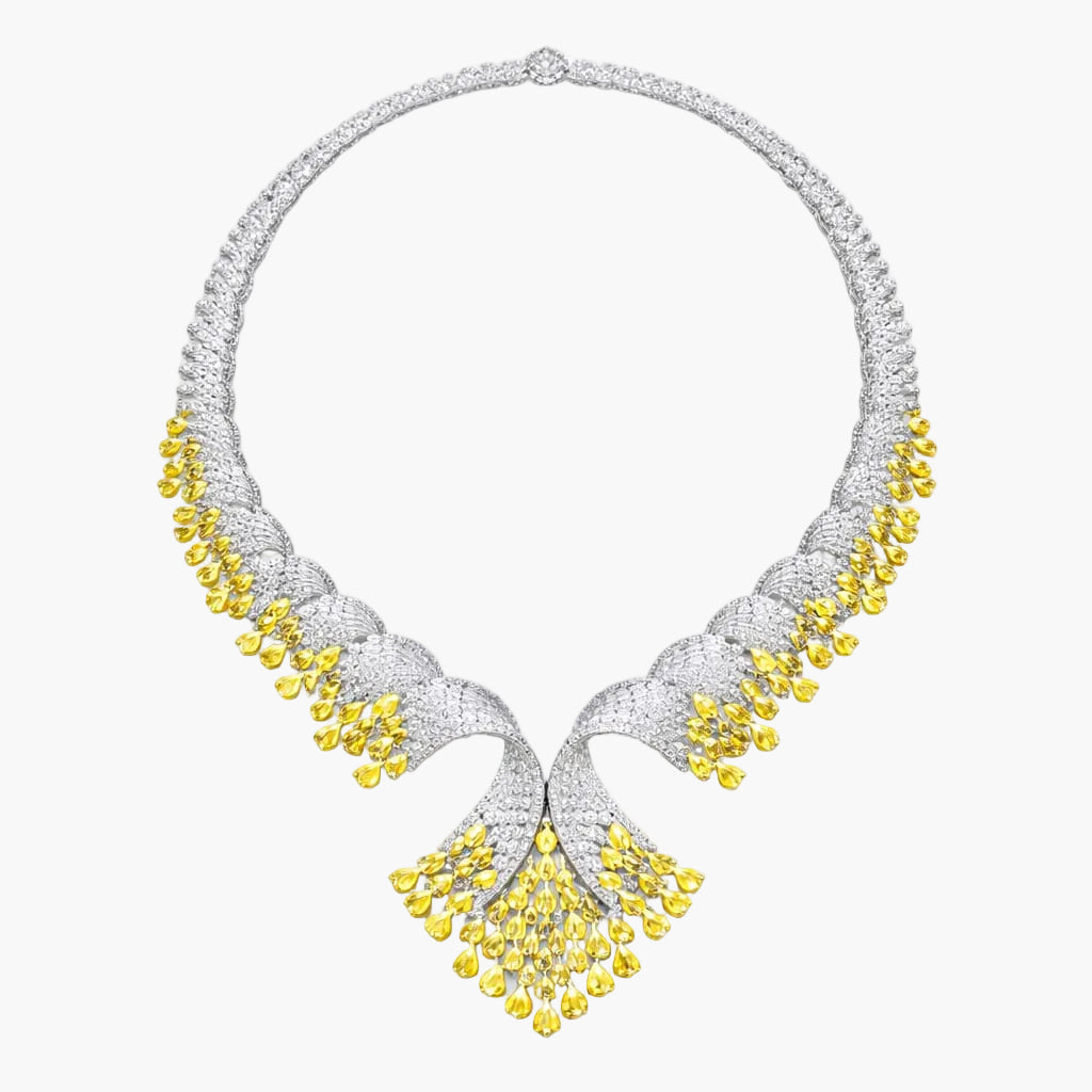 Yellow Sapphire Ribbon Bow Collar Diamond Necklace