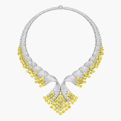 Yellow Sapphire Ribbon Bow Collar Diamond Necklace