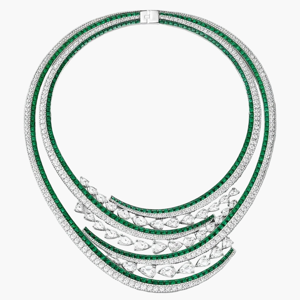 Emerald Multi-Strand Collar Diamond Necklace