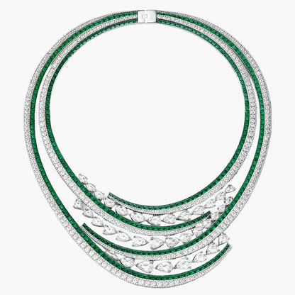 Emerald Multi-Strand Collar Diamond Necklace