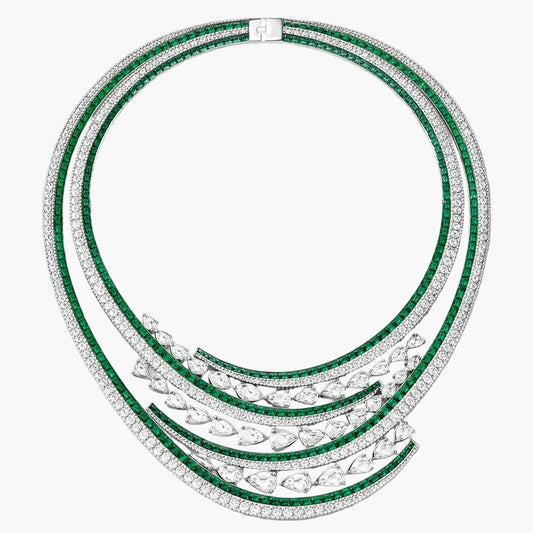 Emerald Multi-Strand Collar Diamond Necklace