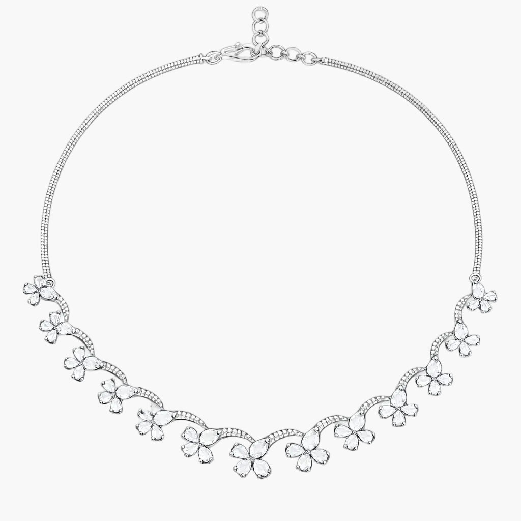 Rose-Cut Floral Vine Diamond Necklace