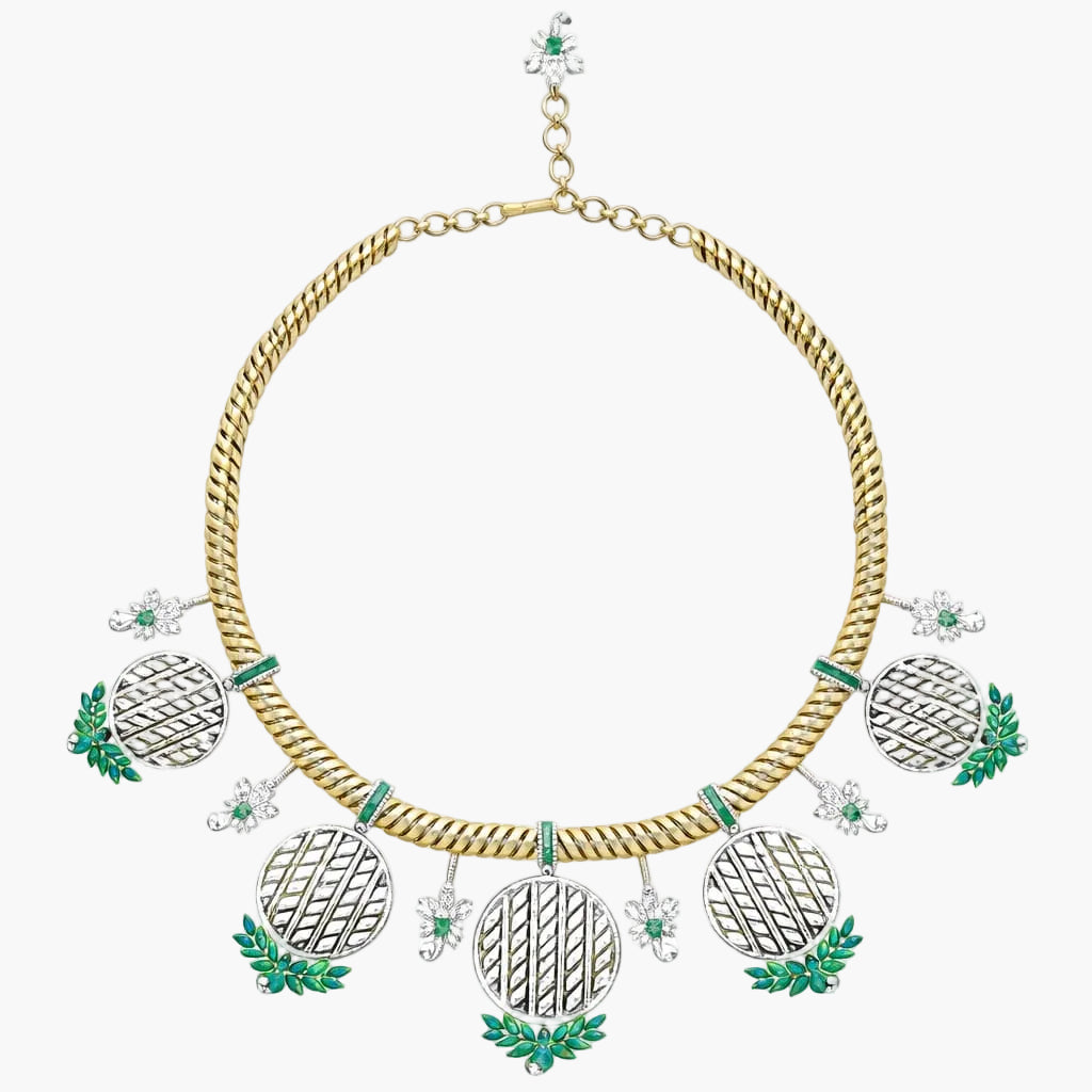 Emerald Laurel Medallion Collar Diamond Necklace