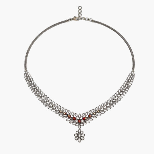 Ruby Leaf Garland Diamond Necklace