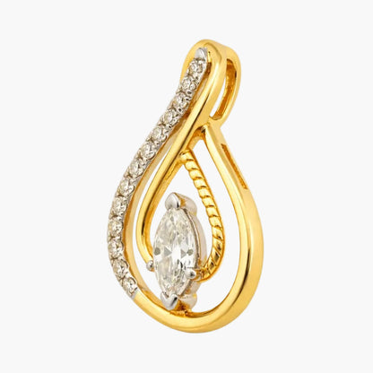 Gold pendant with marquise-cut gemstone on a white background