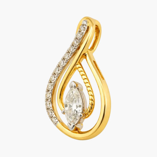 Gold pendant with marquise-cut gemstone on a white background