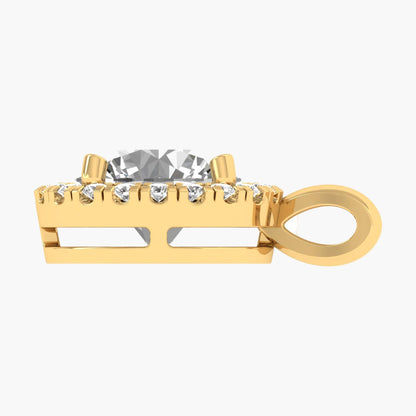 Gold keychain with a clear gemstone on a white background