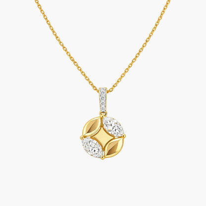 Gold necklace with a diamond pendant on a white background