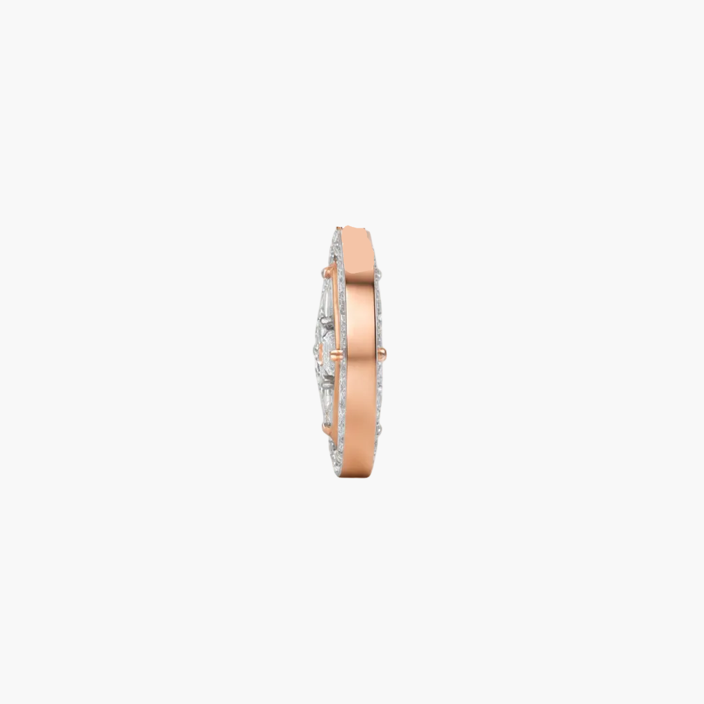 Rose gold earring with clear gemstones on a white background