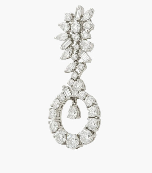 Diamond earring with a teardrop design on a white background