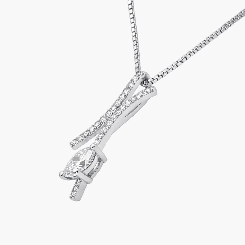 Silver necklace with a pendant on a white background
