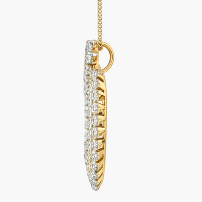 Gold necklace with a diamond pendant on a white background