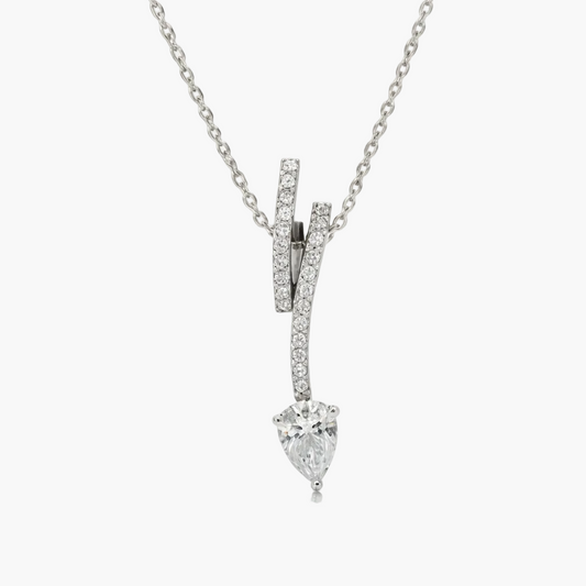 Diamond necklace with a heart-shaped pendant on a white background