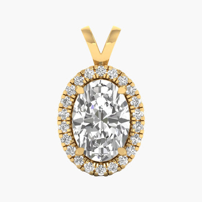 Gold pendant with a large central gemstone and smaller stones around it on a white background