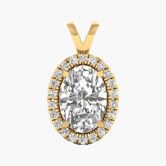 Gold pendant with a large central gemstone and smaller stones around it on a white background