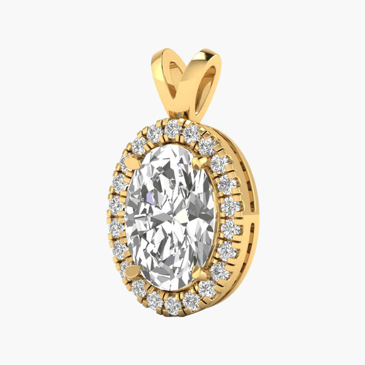 Gold pendant with a large central gemstone and smaller stones around on a white background