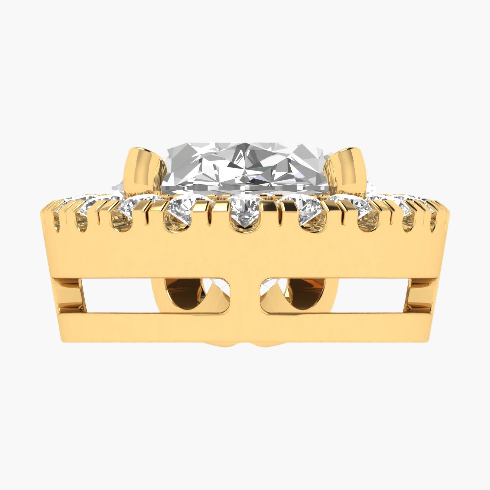 Gold ring with a diamond on a white background