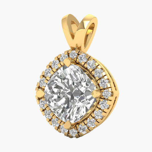 Gold pendant with a large central gemstone and smaller stones around on a white background
