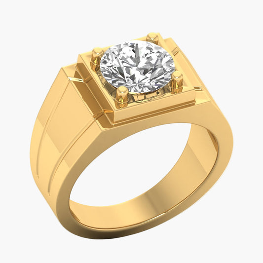 Gold ring with a diamond on a white background