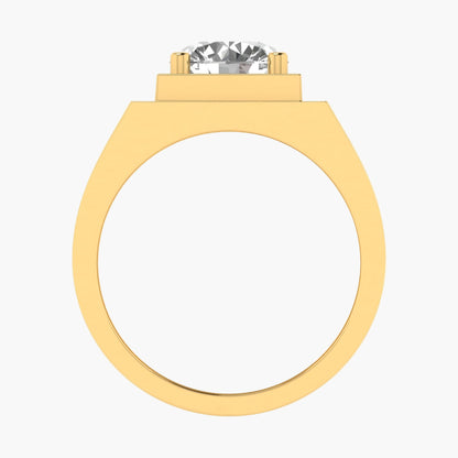 Gold ring with a diamond on a white background
