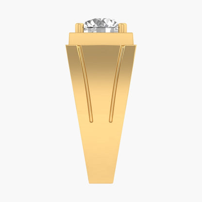 Gold earring with a clear gemstone on a white background