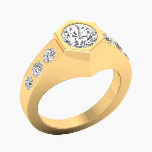 Gold ring with diamonds on a white background