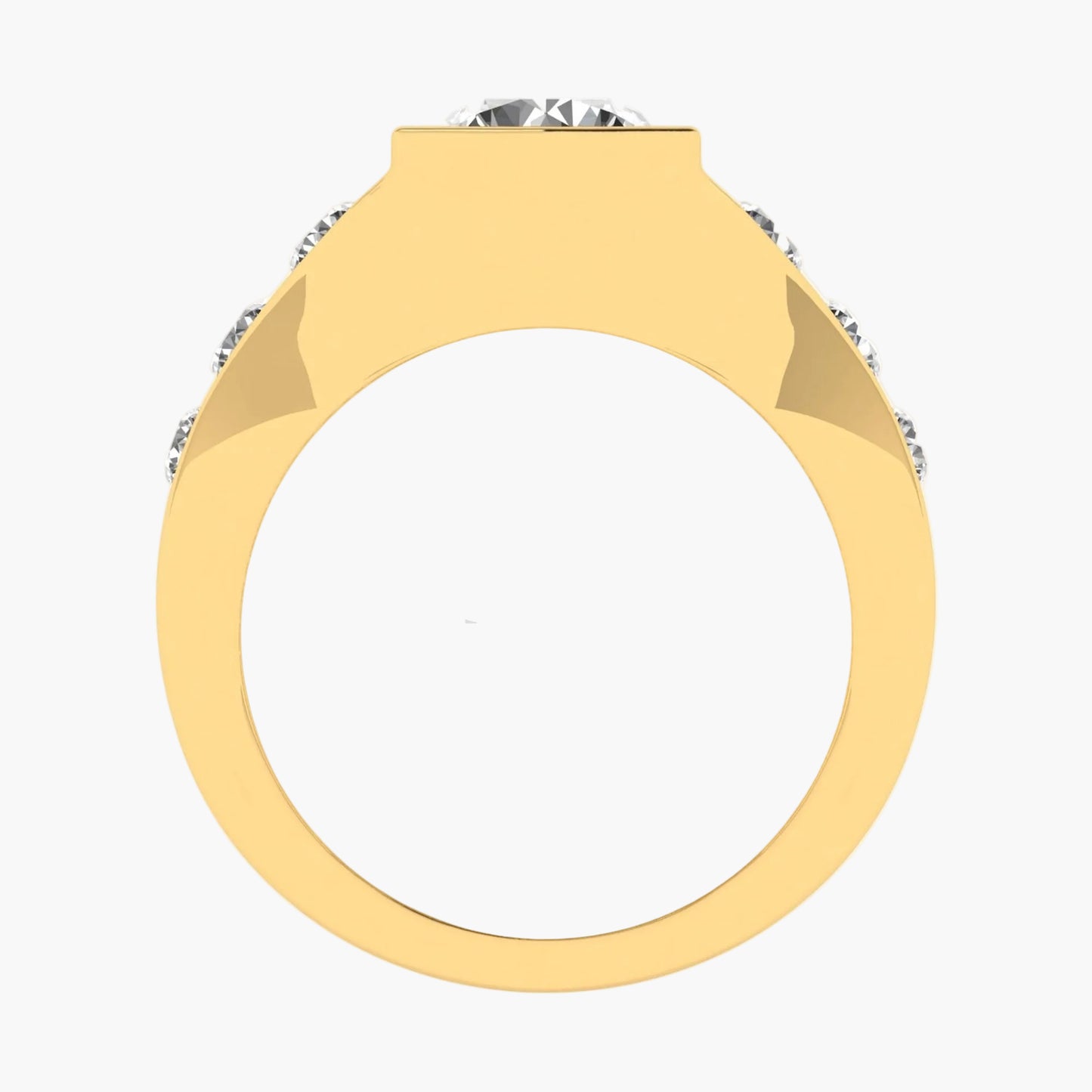 Gold ring with a diamond on a white background, featuring 'Green Lab' branding.